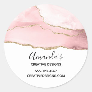 Rosa Blush Tor mit Gold Ribbon Elegantes Business Runder Aufkleber