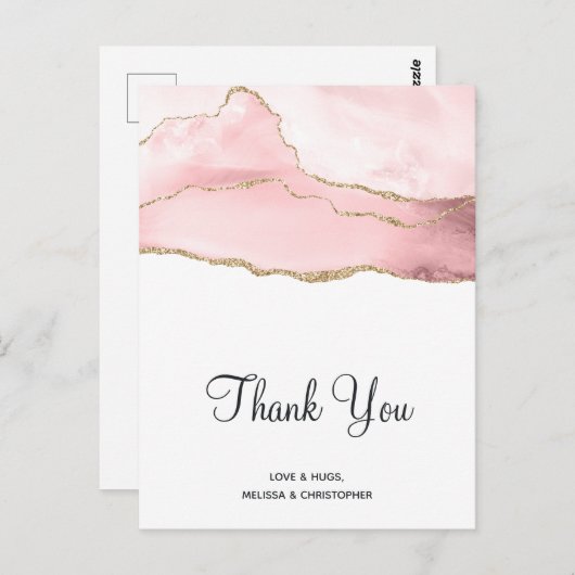 Rosa Blush Tor mit Gold Ribbon Hochzeitsdank Postkarte (Vorne/Hinten)