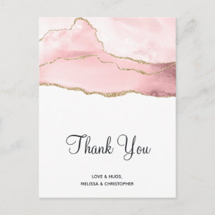Rosa Blush Tor mit Gold Ribbon Hochzeitsdank Postkarte