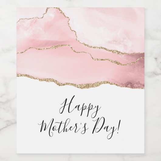 Rosa Blush Tor mit Gold Ribbon Mutter Day Weinetikett (Einzelnes Label)