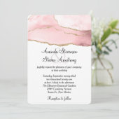 Rosa Blush Tor mit goldener Ribbon Elegante Hochze Einladung (Stehend Vorderseite)