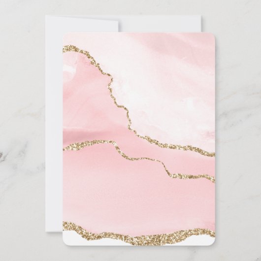 Rosa Blush Tor mit goldener Ribbon Elegante Hochze Einladung (Rückseite)