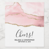 Rosa Blush Tor mit goldener Ribbon Elegante Hochze Weinetikett (Einzelnes Label)