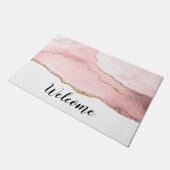 Rosa Blush Tor mit goldener Ribbon Elegante Willko Fußmatte (Schrägansicht)