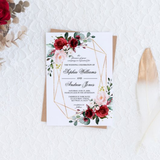 Rosa Blush und Burgund Rose Einladung Hochzeit