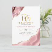 Rosa Blush und Gold 50 und fabelhafte Einladung (Stehend Vorderseite)