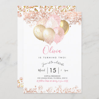 Rosa Blush und Gold Geburtstagsparty Einladung