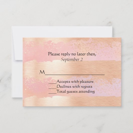 Rosa Blush und Gold Romance Wedding RSVP Card Karte (Vorderseite)