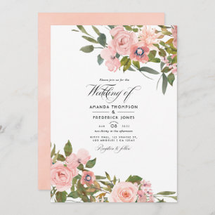 Rosa Blush und Rose Gold Floral Wedding Foto Einladung