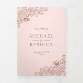 Rosa Blush und Rose Gold Lace Hochzeitssemble Foto Dreifach Gefaltete Einladung (Cover)