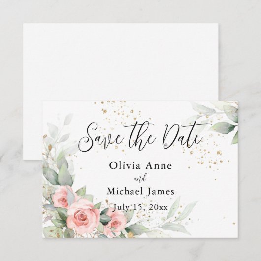 Rosa Blush Wasserfarben Save the Date Rose (Vorne/Hinten)