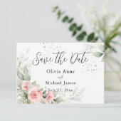 Rosa Blush Wasserfarben Save the Date Rose (Stehend Vorderseite)