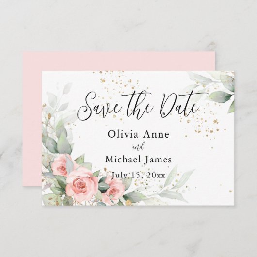Rosa Blush Wasserfarben Save the Date Rose (Vorne/Hinten)