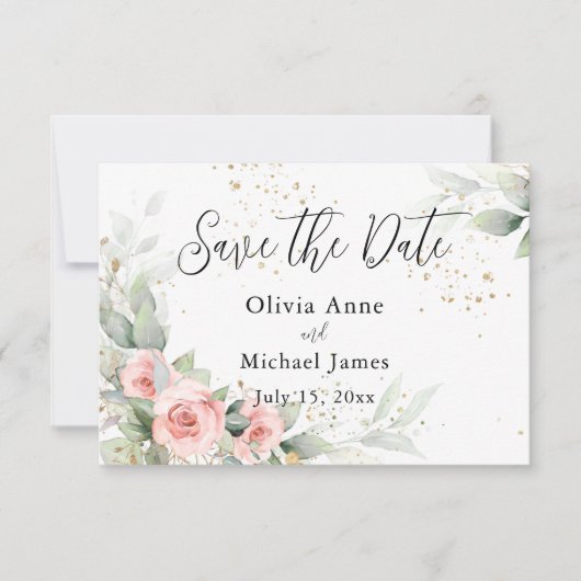 Rosa Blush Wasserfarben Save the Date Rose (Vorderseite)