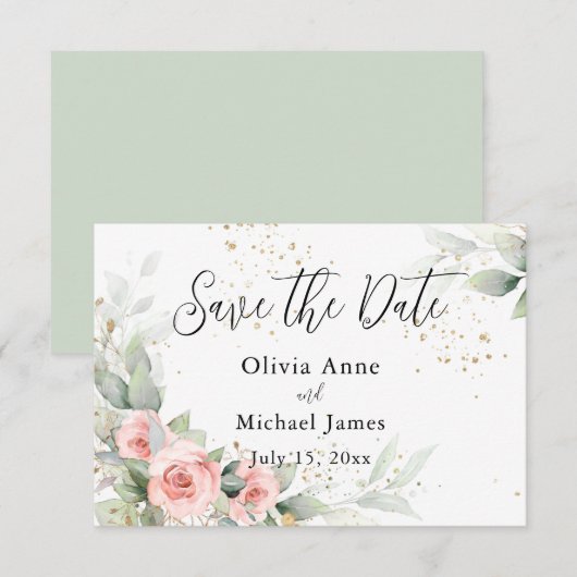 Rosa Blush Wasserfarben Save the Date Rose (Vorne/Hinten)