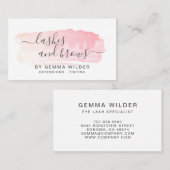 Rosa Blush Watercolor Lash & Brow Services Visitenkarte (Vorne/Hinten)