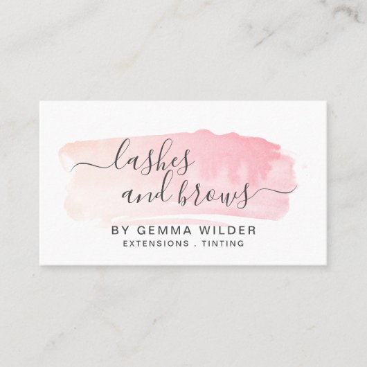 Rosa Blush Watercolor Lash & Brow Services Visitenkarte (Vorderseite)