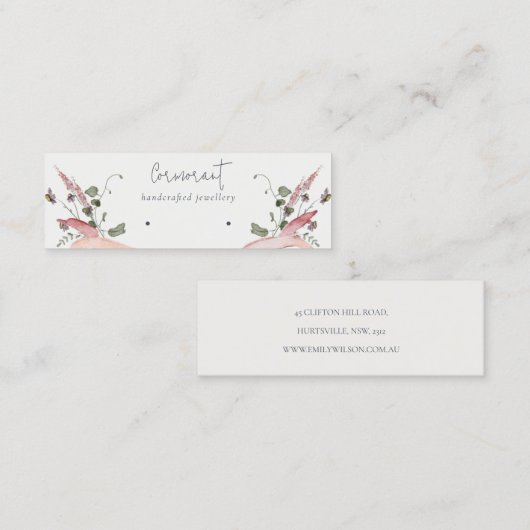 Rosa Blush Wildblume Ribbon Stud Loop Hoop Holder Mini Visitenkarte (Vorne/Hinten)