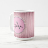 Rosa BlushGlittery Monogram Kaffeetasse (Vorderseite Links)