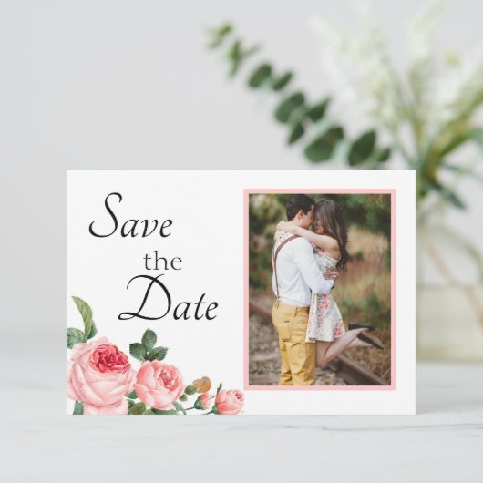 Rosa Blushing Save The Date (Stehend Vorderseite)