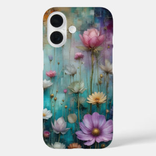 Rosa Blüte auf aquamarin vergoldetem Hintergrund iPhone 16 Hülle