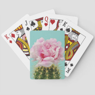 Rosa Blüte auf stacheligem Kaktus Spielkarten