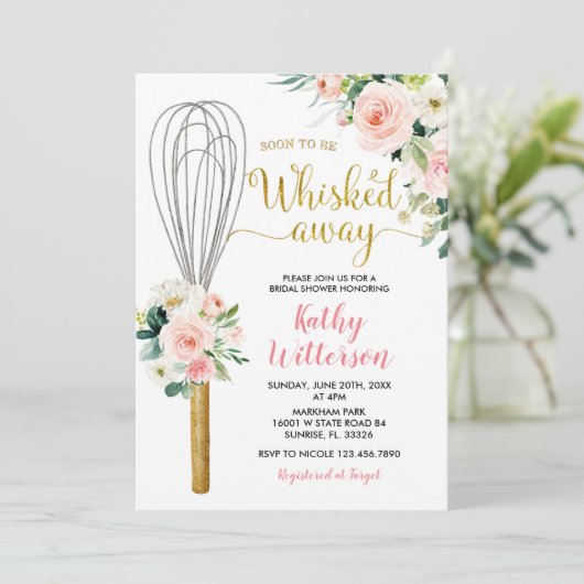 Rosa Blüte bald weg vom Brautparty Einladung (Stehend Vorderseite)