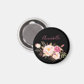 Rosa Blüte Blütenblüte - Schwarz Magnet (Vorderseite/Rückseite)