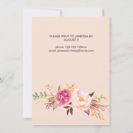 Rosa Blüte Blütengeburt Einladung (Rückseite)