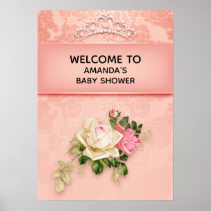 Rosa Blüte & Diamond Tiara Princess Baby Dusche Poster