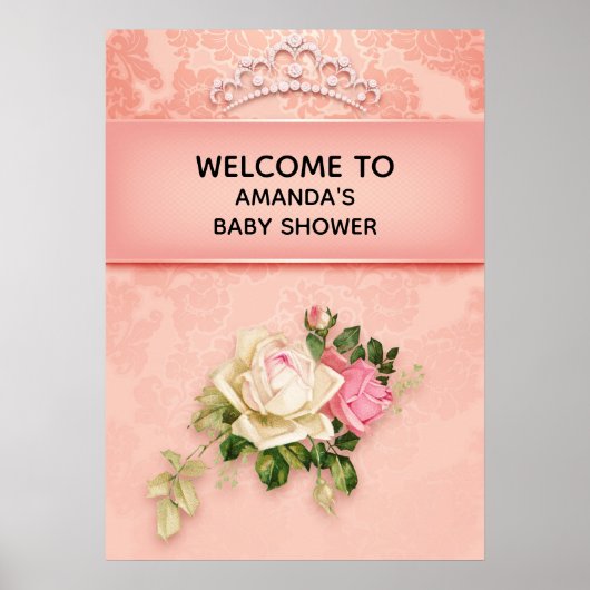 Rosa Blüte & Diamond Tiara Princess Baby Dusche Poster (Vorne)