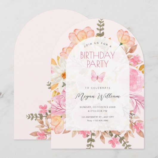 Rosa Blüte Einladung (Vorne/Hinten)