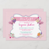 Rosa Blüte Es ist ein Mädchen / Twins Baby Dusche  Einladung (Vorne/Hinten)