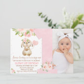 Rosa Blüte etwas sonnige Nummer 1 Geburtstag Einladung (Stehend Vorderseite)