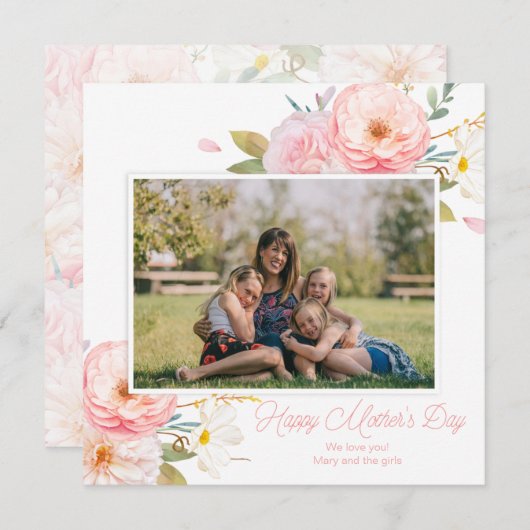 Rosa Blüte Foto Muttertag hinzufügen Karte (Vorne/Hinten)