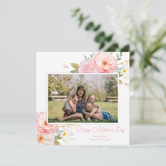 Rosa Blüte Foto Muttertag hinzufügen Karte (Stehend Vorderseite)