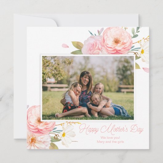 Rosa Blüte Foto Muttertag hinzufügen Karte (Vorderseite)