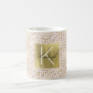 Rosa Blüte Gold Animal Print Monogram Kaffeetasse