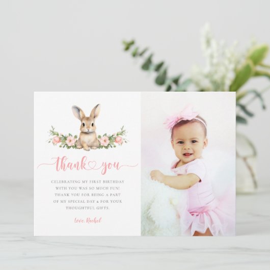 Rosa Blüte Irgendein sonniges Mädchen 1. Geburtsta Dankeskarte (Stehend Vorderseite)