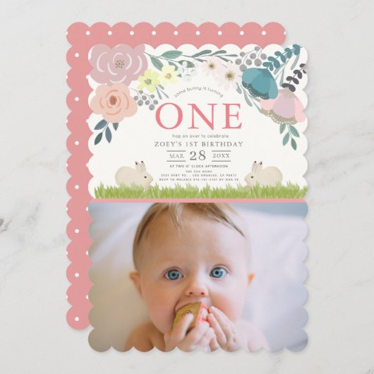 Rosa Blüte Irgendein sonniges Mädchen 1. Geburtsta Einladung (Vorne/Hinten)