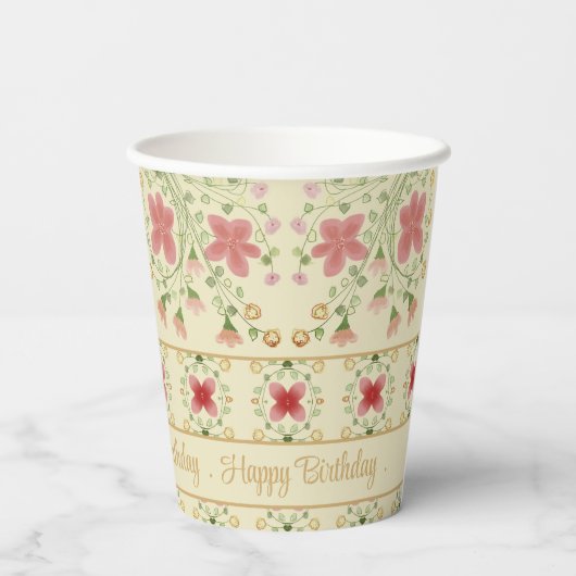 Rosa Blüte mit Creme Pappbecher (Rückseite)