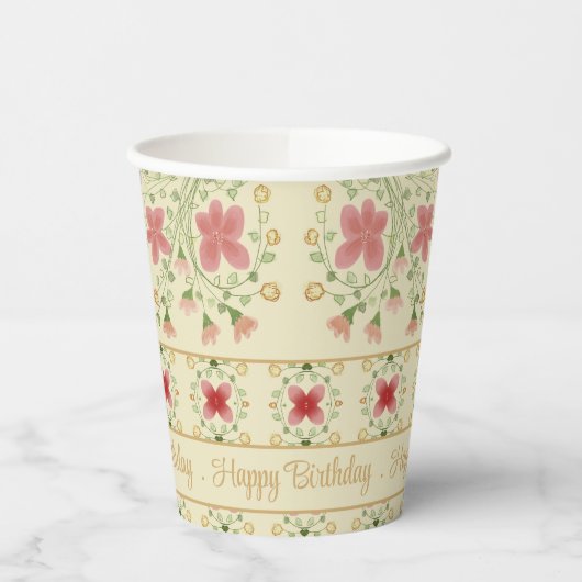 Rosa Blüte mit Creme Pappbecher (Links)