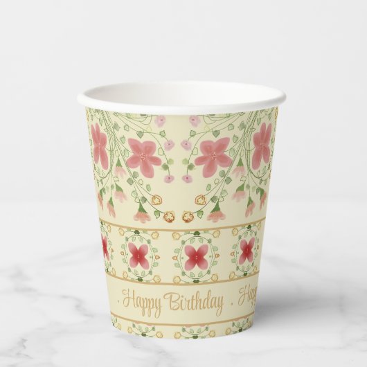 Rosa Blüte mit Creme Pappbecher (Vorderseite)