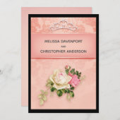 Rosa Blüte mit Diamond Tiara Elegant Wedding Inv Einladung (Vorne/Hinten)