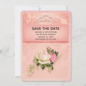 Rosa Blüte mit Diamond Tiara Elegante Hochzeit Save The Date (Vorderseite)
