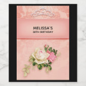 Rosa Blüte mit Diamond Tiara Princess Design Weinetikett (Einzelnes Label)