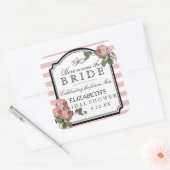 Rosa Blüte mit Streifen Brautdusche Gefallen Quadratischer Aufkleber (Umschlag)