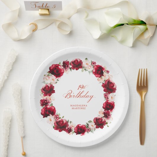 Rosa Blüte Personalisiert 19. Geburtstagsparty Pappteller (Hochzeit)