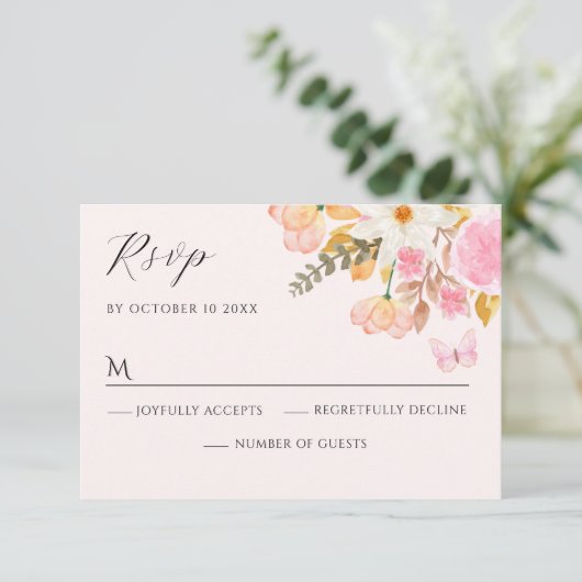 Rosa Blüte RSVP Karte (Stehend Vorderseite)