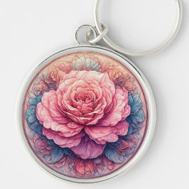 Rosa Blüte umgeben von Verzierten Details Schlüsselanhänger